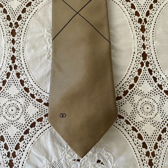 Valentino Cravatte silk tie tan & black rare - Picture 4 of 12